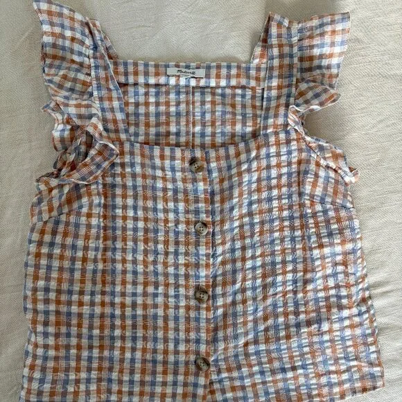 Madewell Gingham Ruffle Sleeve Top - Picture 2 of 4